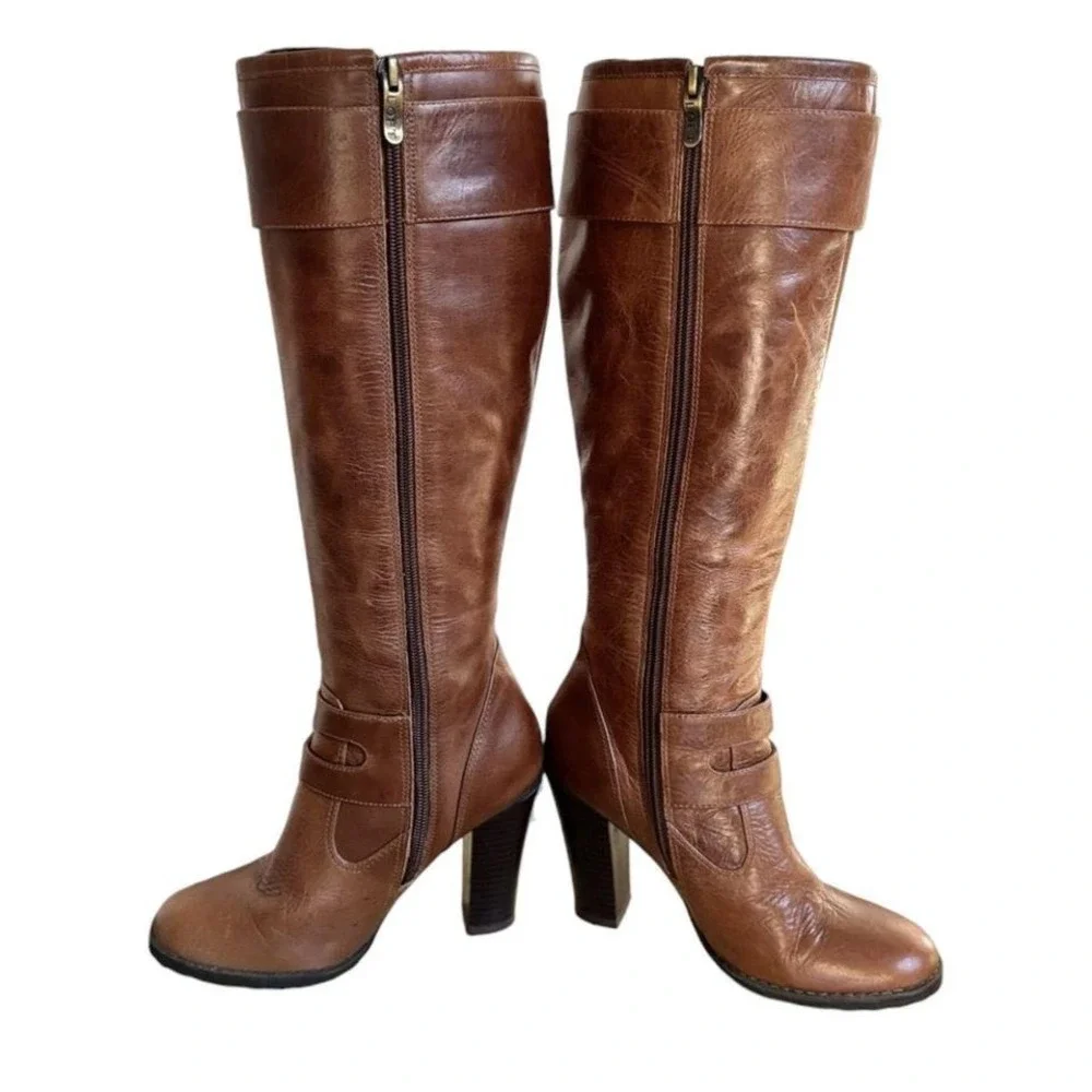 Y2K 2000'S vtg. Brown Leather‎ Buckle Knee High Ann Taylor Loft Boots size 5 1/2